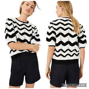 NWT Ann Taylor Women's Size XS Chevron Puff Short Sleeve Sweater Tee Knit Top